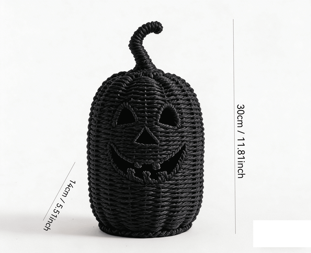 2026 Halloween Black Woven Seagrass Pumpkin Storage Basket with Lid, Fall Indoor Home Decorations for Halloween Party Home Halloween Decor, 10.2 inch