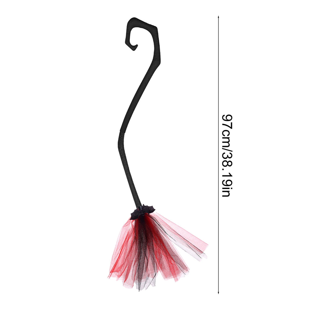 Halloween Witch Broom Cane with Ribbons, 38.2" Witches Broomstick for Wizard Costume Party, Photo Booth Accessory Stage Prop, Halloween Decoration, D
