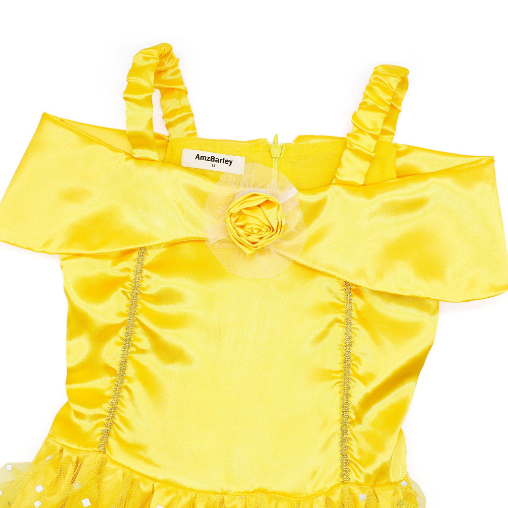 Jurebecia Princess Dress for Girls Costume Kids Off Shoulder Layered Toddler Halloween Cosplay Birthday Party Outfit up Yellow 120 cm 5-6 Years