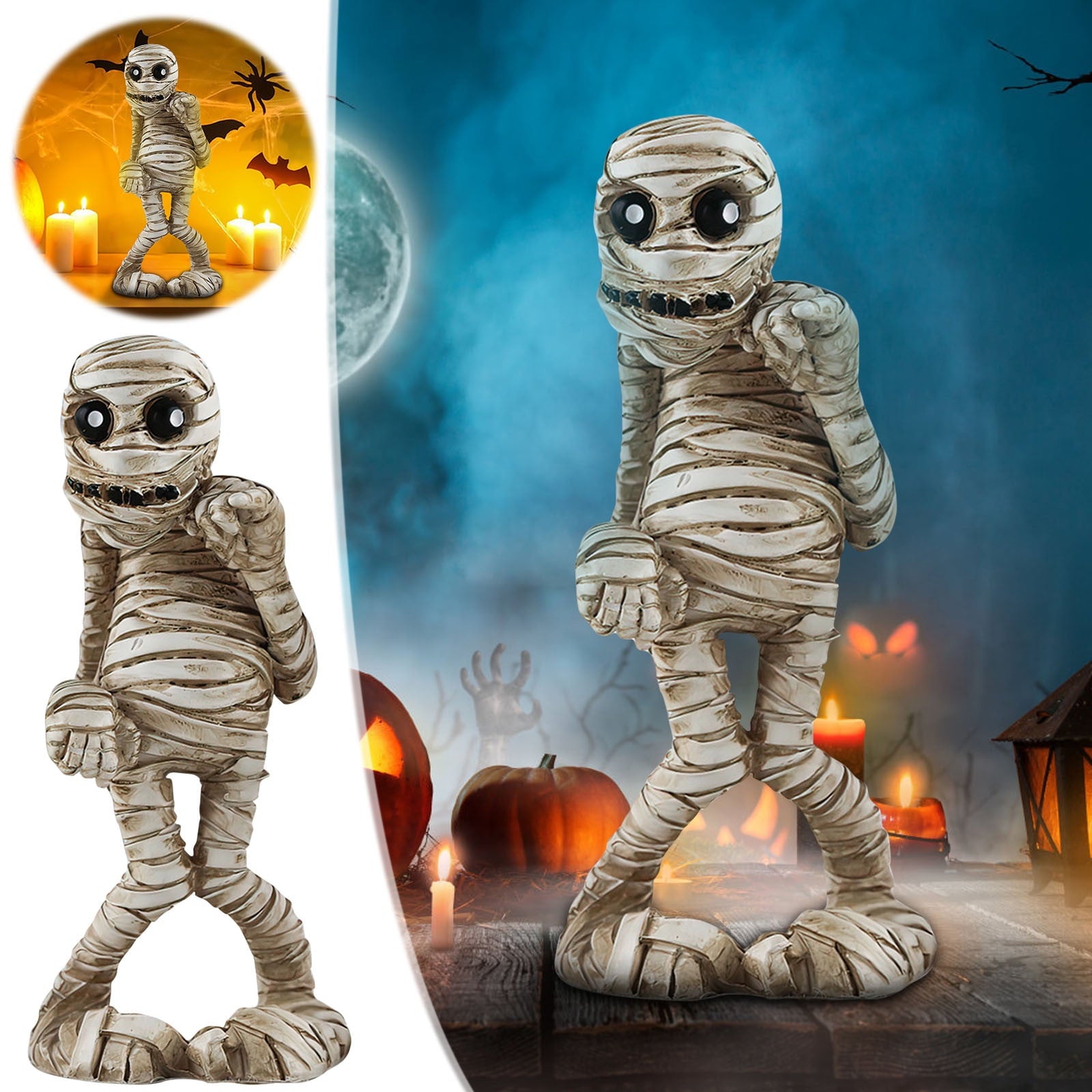 Holloyiver Halloween Mummy Statues, Scary Prop Mummy Stands and Walks Figurines, Realistic Mummy Halloween Decorations Indoor Resin Witch Table Decor