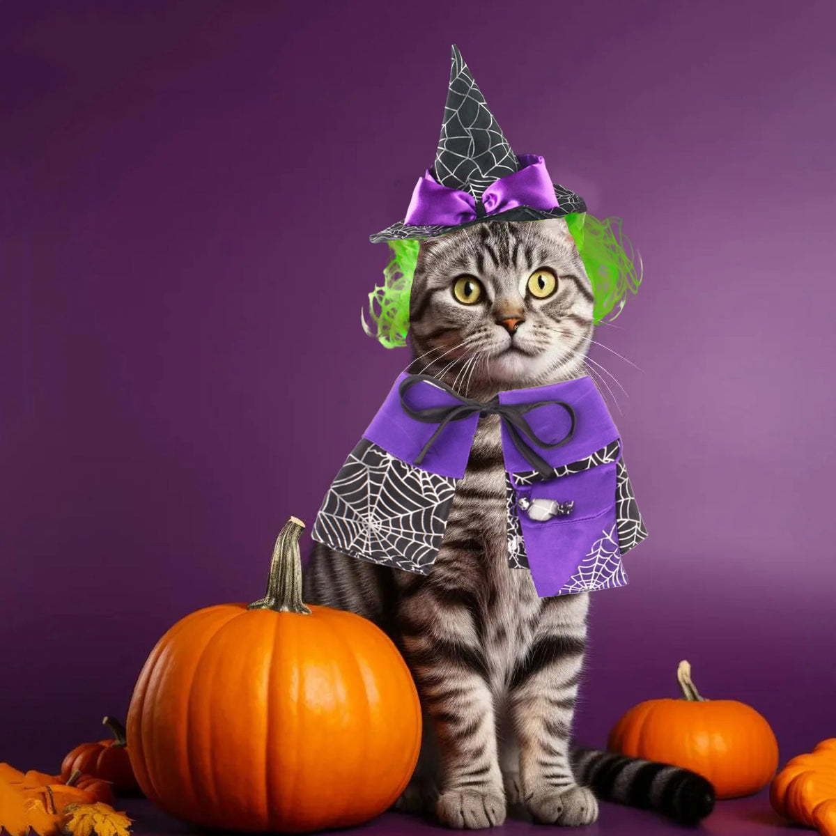 WILLED Halloween Pet Costumes, Cat Wizard Costume, Dog Witch Cloak & Hat, Purple Witch Cloak for Cats, Dogs, Kittens, Puppies, Rabbits, Perfect for Halloween, Parties, Cosplay, and Daily Wear