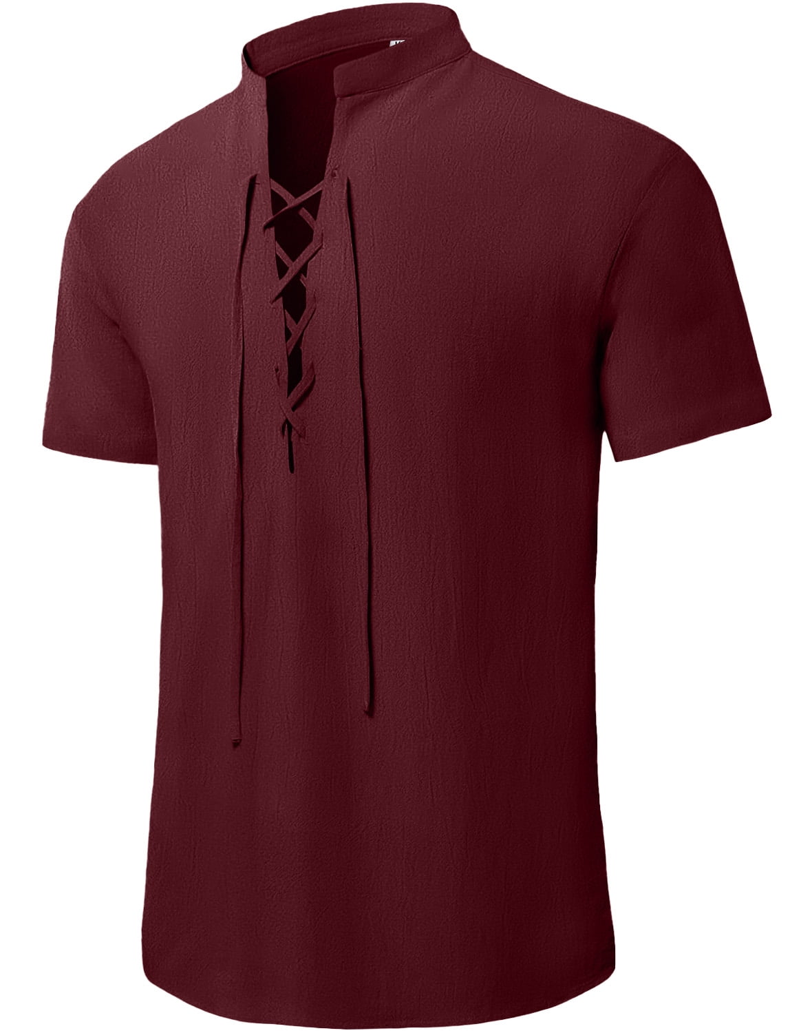 HAOMEILI Men's Short Sleeve Shirts Retro Style Lace up for Medieval,Viking,Hippie Halloween Cosplay Pirate Renaissance Costume
