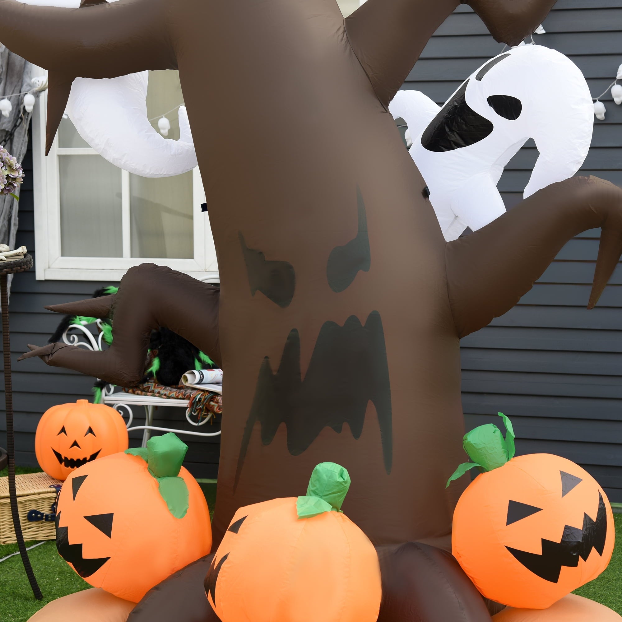 HOMCOM 7.5' Tall Lighted Halloween Inflatables Outdoor Decorations Haunted Tree With Owl, Ghost, Pumpkins, Blow Up LED Yard Decor for Garden, Lawn, Party, Holiday, Waterproof