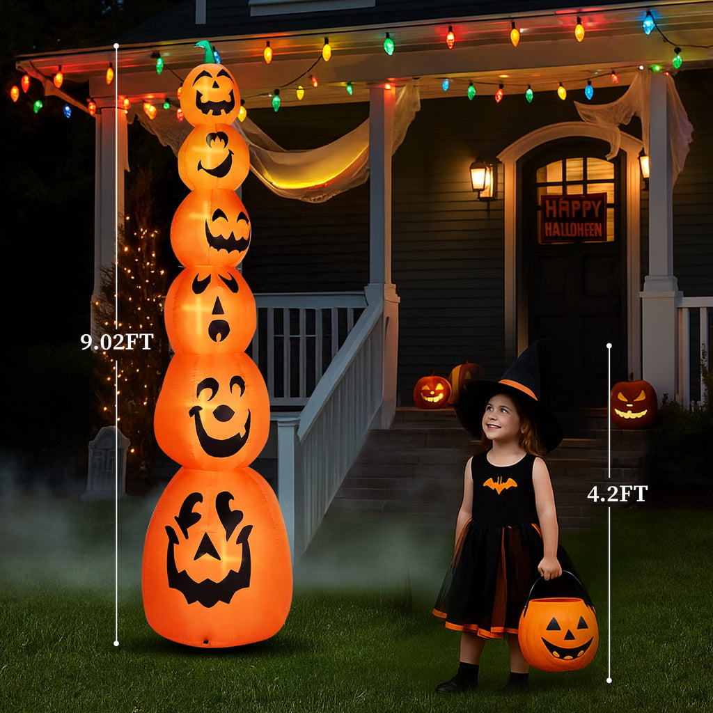 UBesGoo 9' Halloween Inflatable Stacked Pumpkins, Blow up 6 Pumpkins Built-in LED Lights Outdoor Decorations