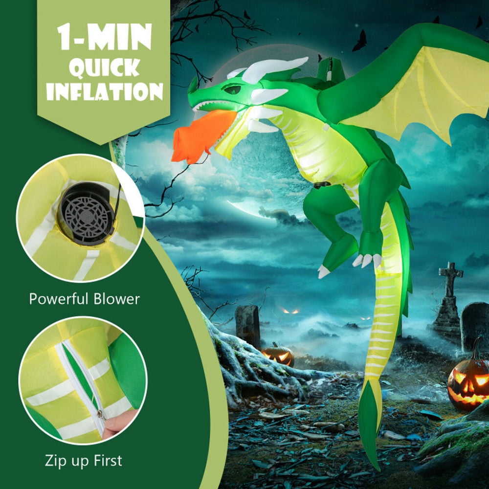 Spaco 5 Feet Hanging Halloween Inflatable Dragon, Realistic Fire-Breathing Dragon with A 6.2 Ft Long Power Cord, Hanging Inflatable Dragon for Outdoor as Porch, Yard, Green