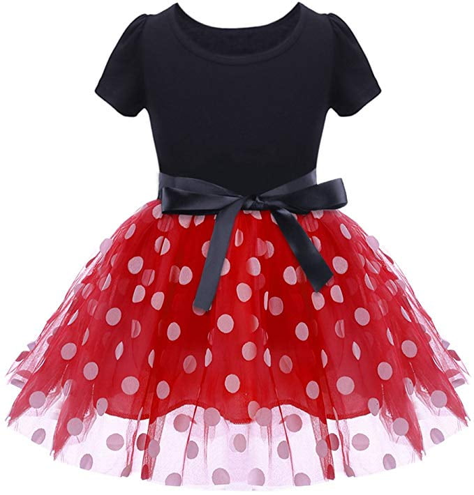 KAWELL Mini Costume for Girls with Mouse Ear Headband, Polka Dot Dress, Child/Toddler, 4-5Y