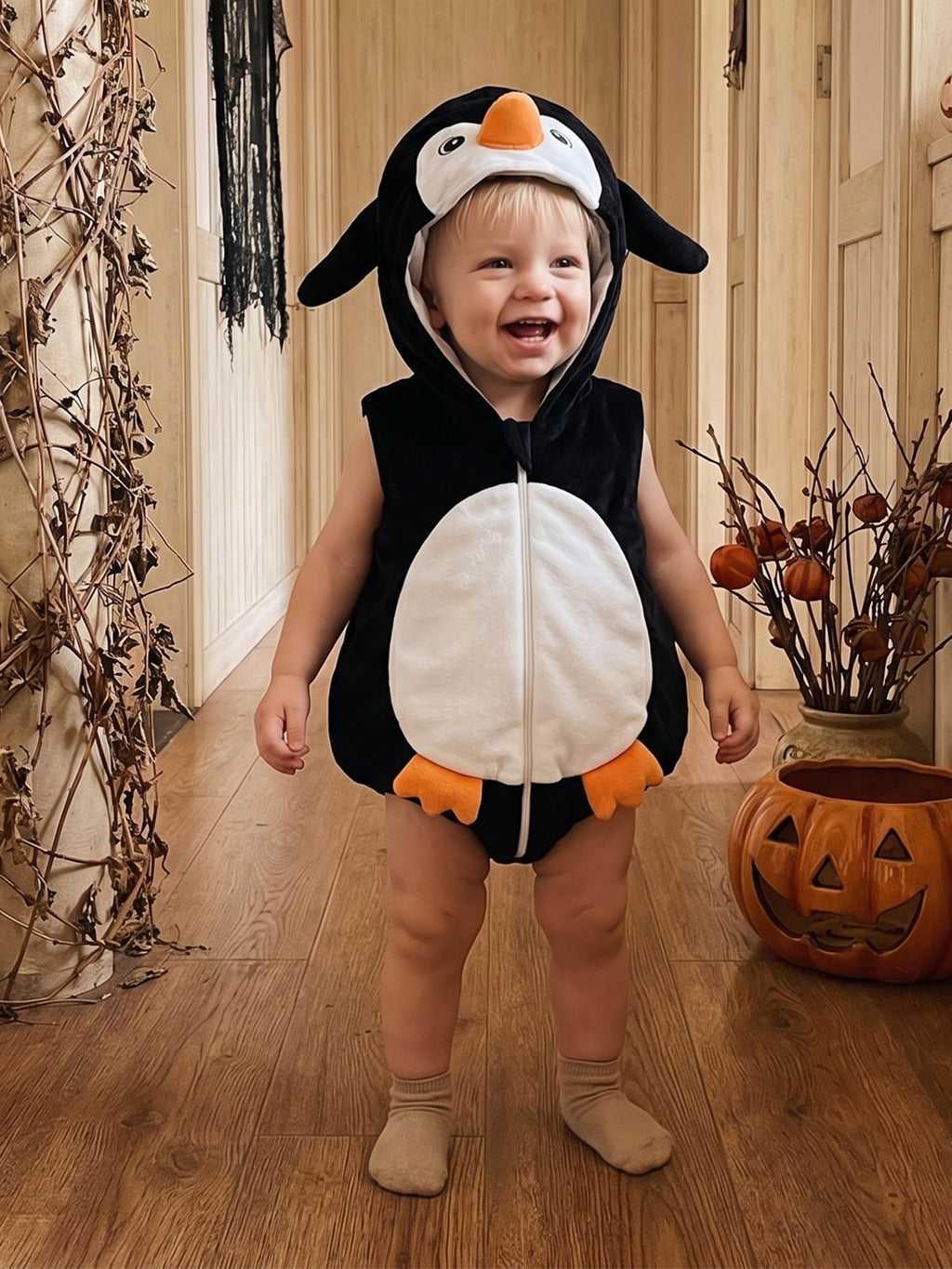 RUINIXCW Newborn Baby Boy Halloween Costume Kids Infant Animal Cosplay Outfit Toddler Fall Winter Clothes Warm Fleece Hooded Sleeveless Romper