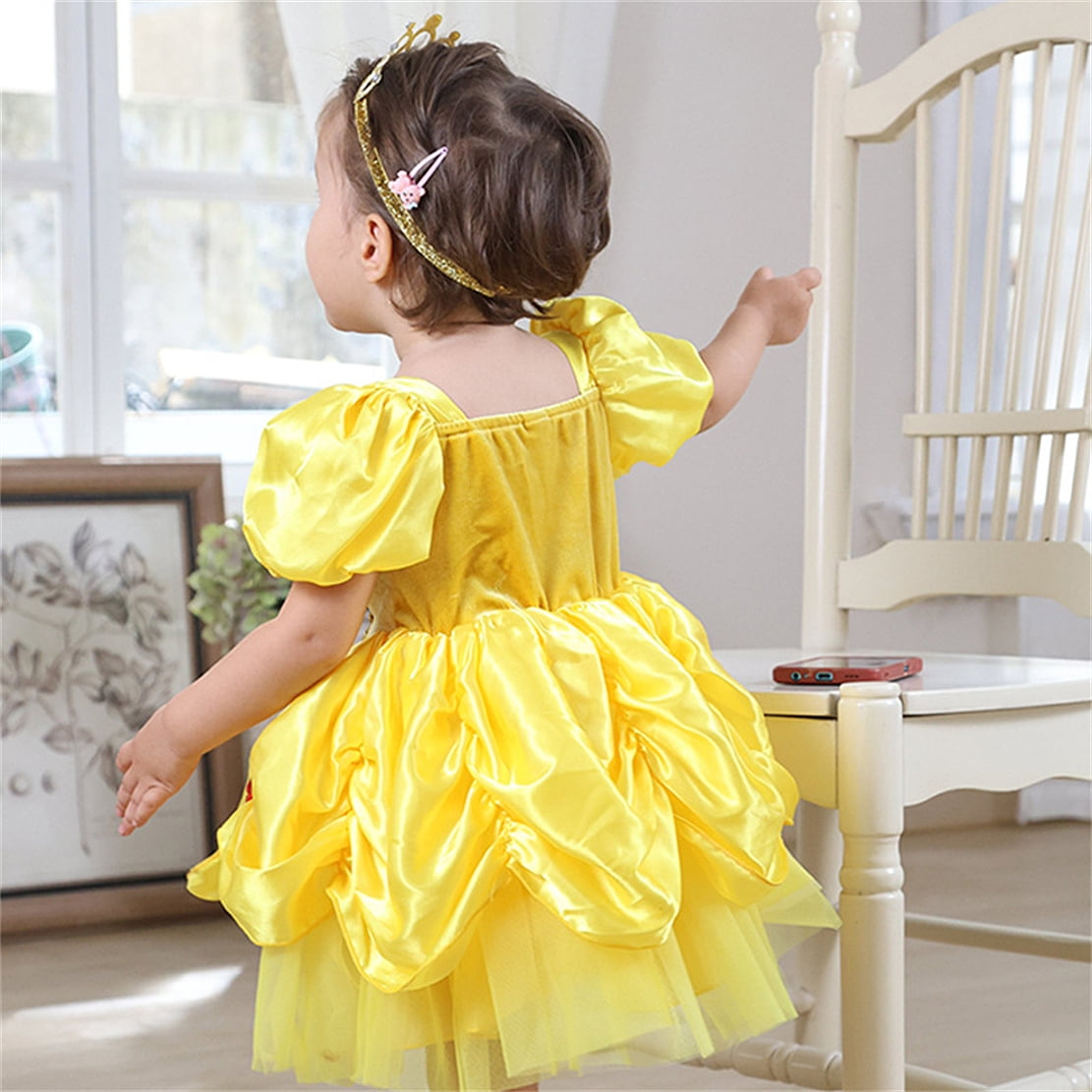 WIBACKER Infant Baby Girl Princess Dress Toddler Yellow Ball Gown Fancy Costume for Birthday Halloween Christmas Party