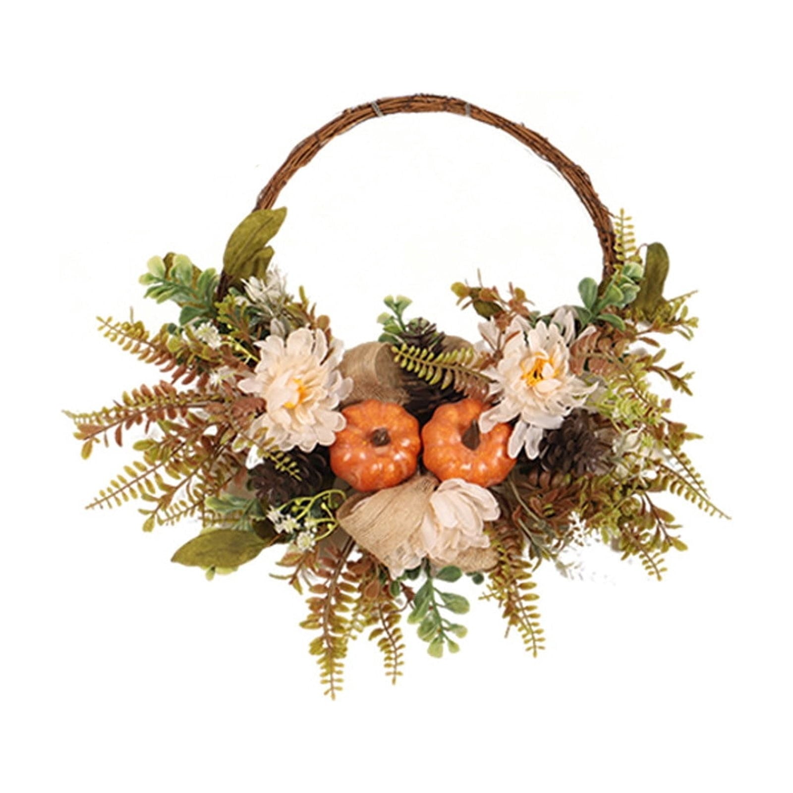 HHJZPR Halloween Fall Pumpkin & Peony Wreath, 15.7" Rustic Harvest Wreath with Pinecones for Front Door
