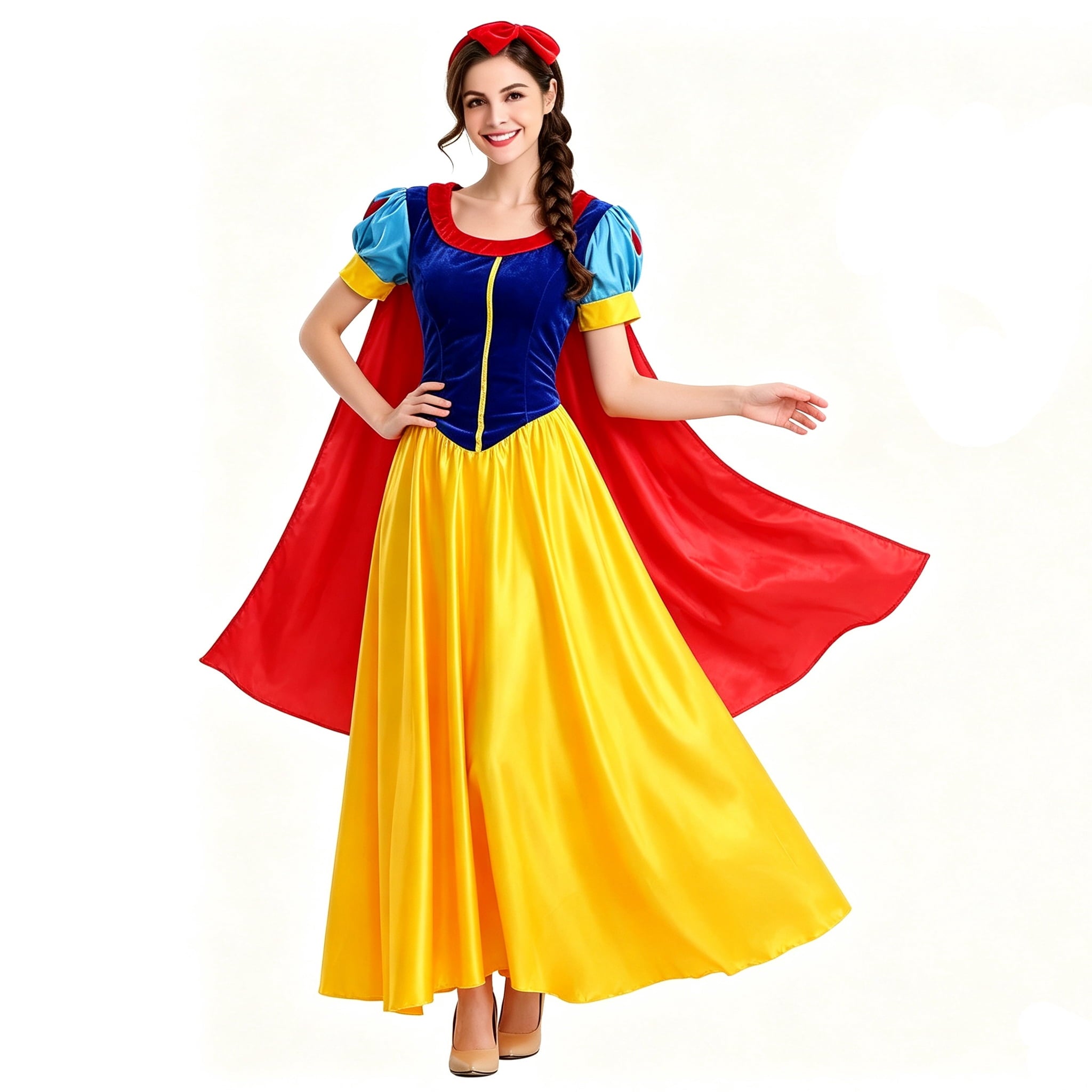 Snow Princess Dress for Women Halloween Fairytale Costume with headband , Size S-2XL
