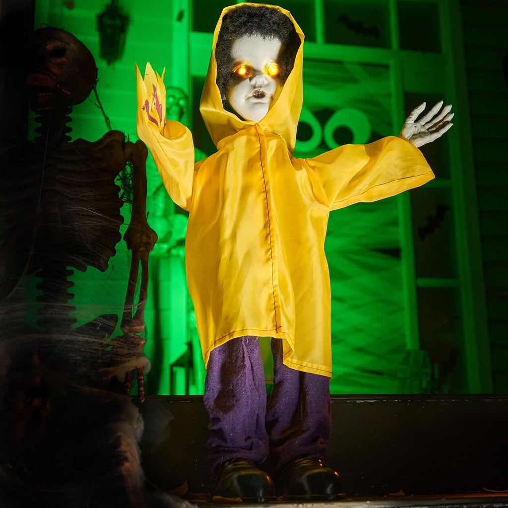 Joyfy 67" Standing Grim Reaper with Chain, Large Halloween Decorations Outdoor, Life Size Animatronics Skelton, Sound-Actived Party Decor with Creepy Sound & LED Eyes, Scary Haunted House Props