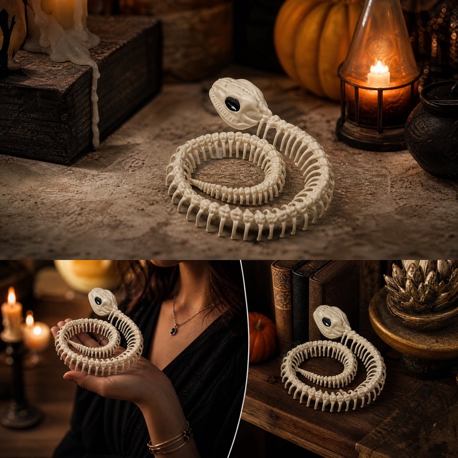 Halloween Skeleton Snake Prop Realistic Scary Serpent Decorative Ornament, Spooky Scene Setup Skeleton Decor Haunted House Party Prop, Home Shop Display Halloween Skeleton Holiday Ornament Gift