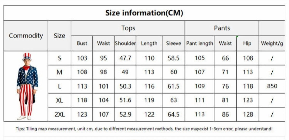 HOARBOEG Men's Patriotic Uncle Sam Costume, 4th of July Tuxedo Tailcoat Red White Blue Stage Performance Suit, Independence Day Party Outfit, Historical Reenactment Costume for Parades & Celebrations