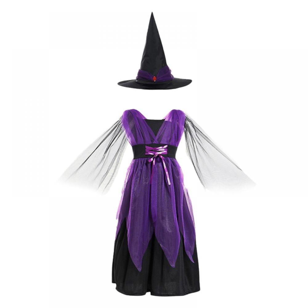 Xinhuaya 3-13T Halloween Witch Costume Set Dress Hat Broom Tutu Skirt for Halloween Cosplay Party