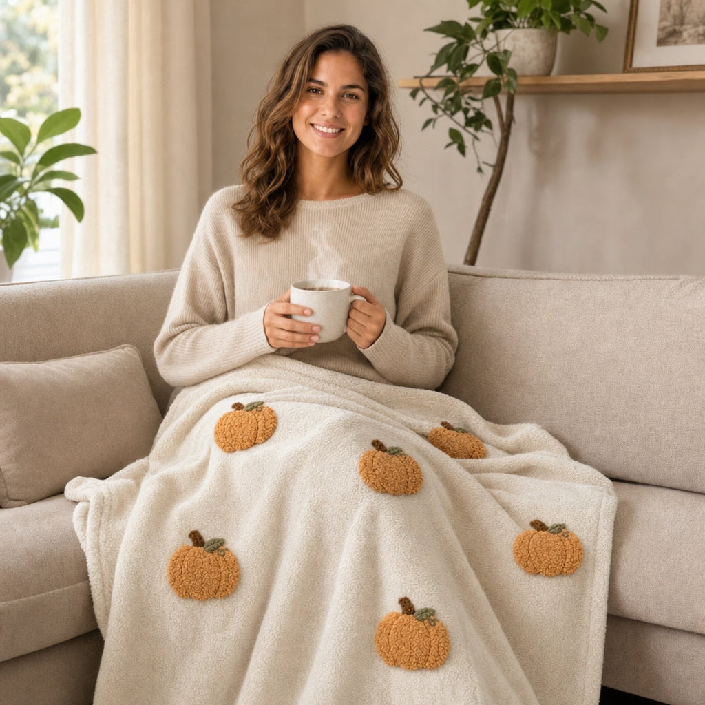 Guvpev Halloween Flannel Throw Blanket, 39.4" x 27.6" Soft Plush 3D Pumpkin Printed Decorative Blanket for Couch, Bed, Travel, Living Room, Cozy Fall Holiday Home Accent