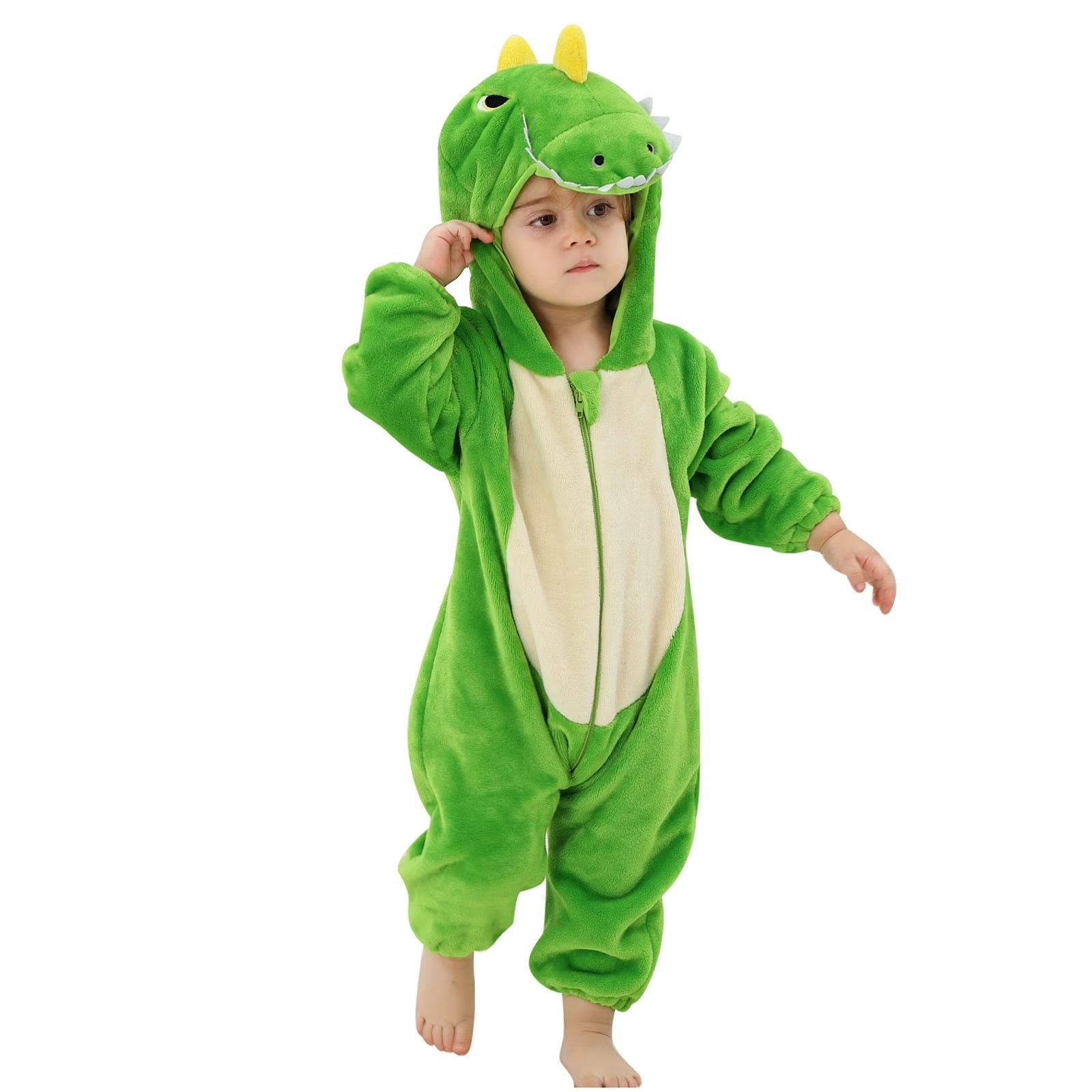WIBACKER 0-3T Unisex Baby Animal Costume Winter Autumn Flannel Hooded Romper Christmas and Halloween Dinosaur Cosplay Jumpsuit