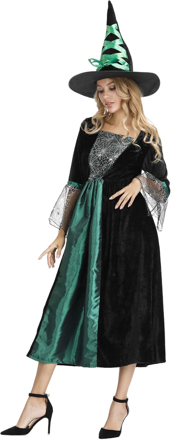Halloween Witch Costume for Women, Halloween Gothic Witch Dresses for Fancy Dress Party Purple XL