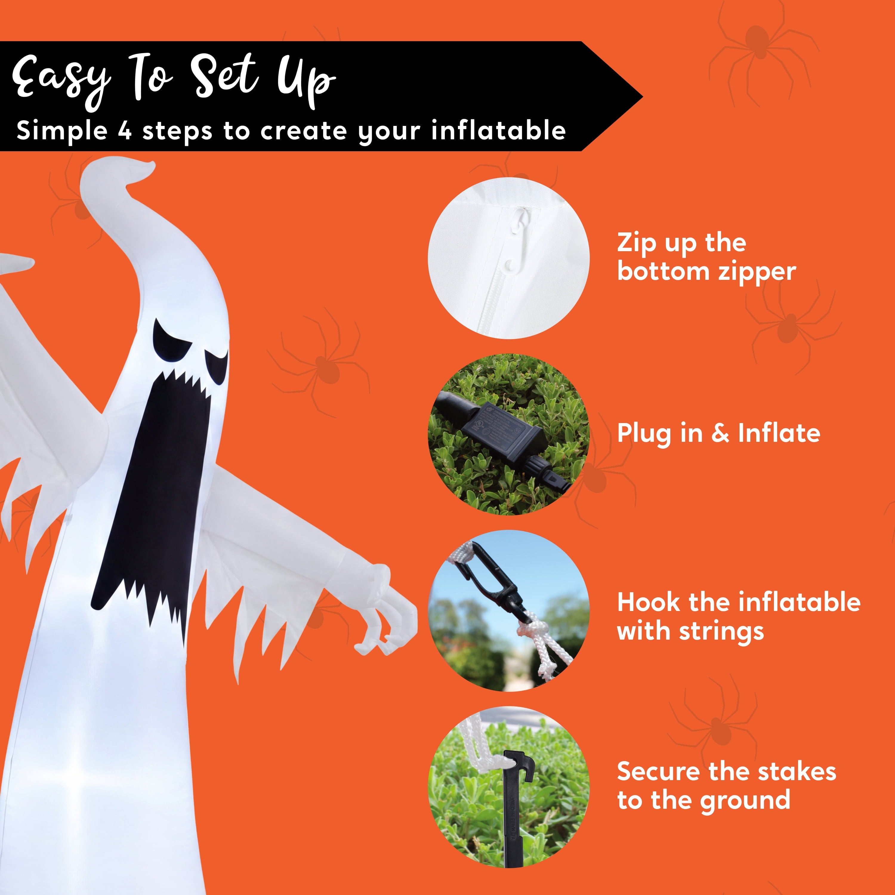 Joyfy 12 ft Halloween Inflatable Outdoor Ghost,Giant Ghost Blow Up Decor with Built-in LED Lights,inflatables with Build-in LEDs,Spooky Outdoor Decorations for Yard & Lawn