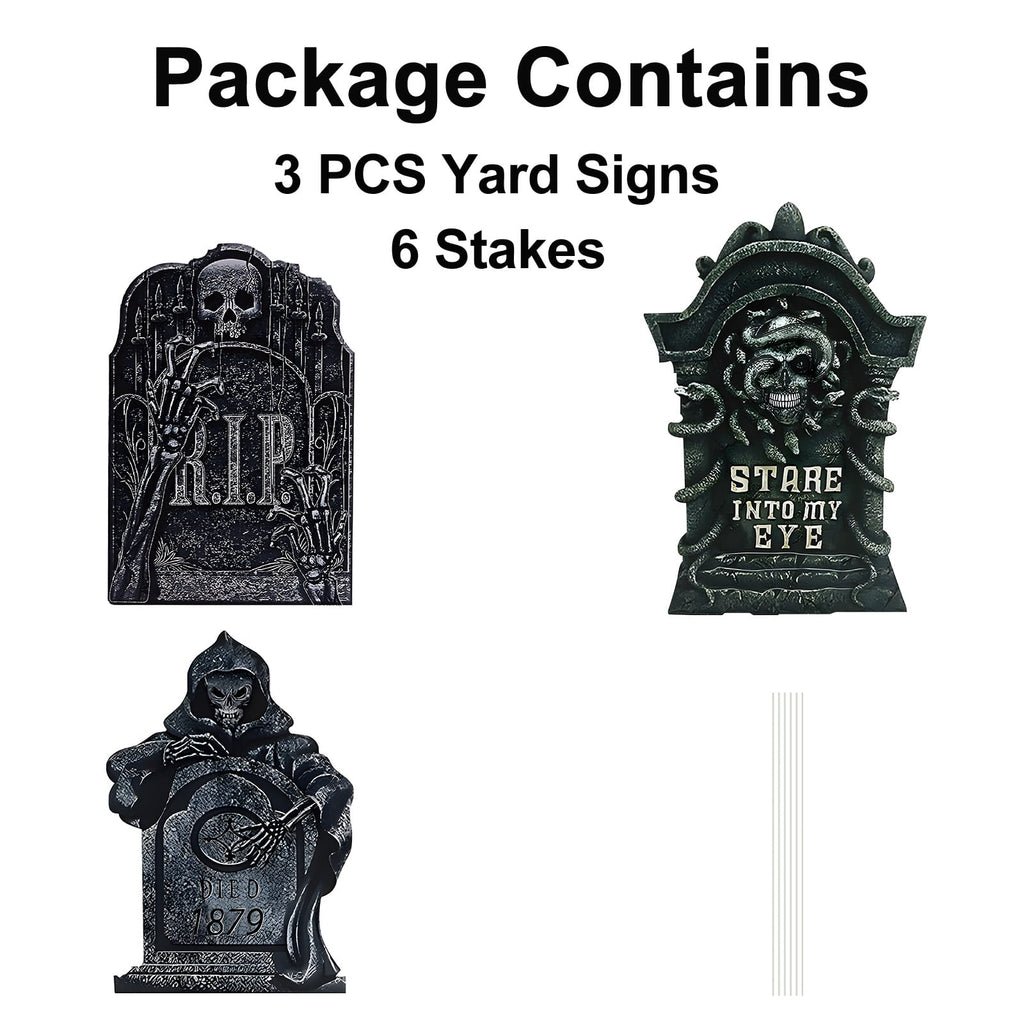 Gamexcel Halloween Gravestone Yard Signs, 10 Pack Tombstone Decorations with Stakes for Lawn, Garden and Haunted House