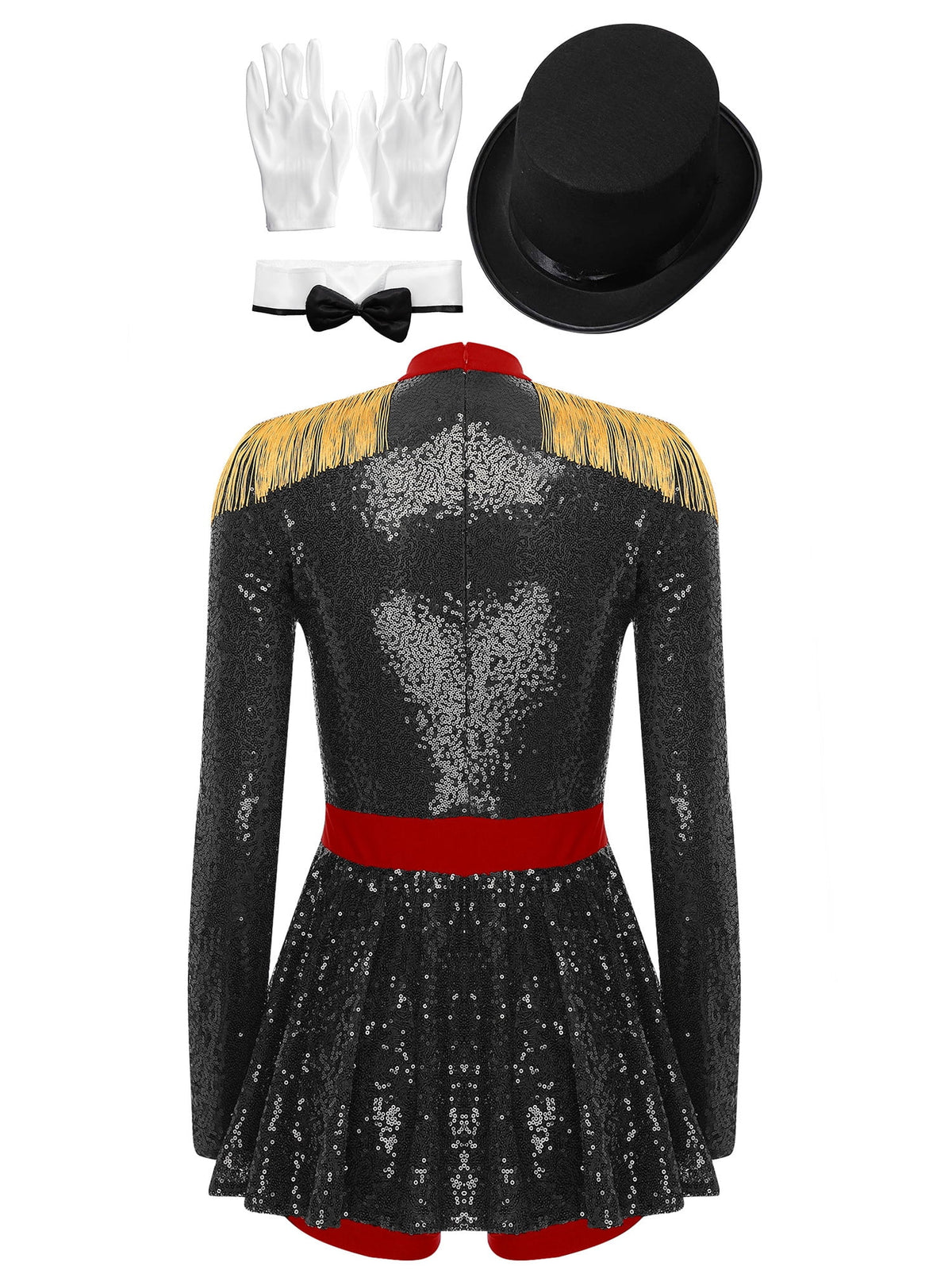 iiniim Womens Ringmaster Costume Circus Ring Leader Outfit Master Lion Tamer Fancy Bodysuit Black S