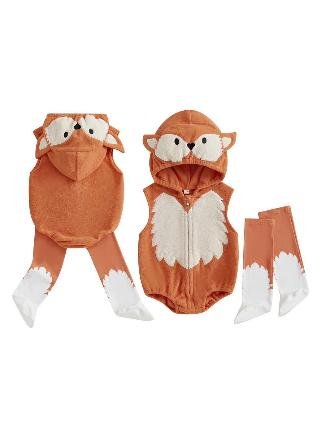 Cjfdfy Newborn Baby Boy Girl Halloween Animal Costume Infant Baby Fox Puppy Dog Frog Poached Egg Costume Fall Winter Sleeveless Hooded Zipper Romper Leg Warmers Set Toddler Halloween Cosplay Outfits