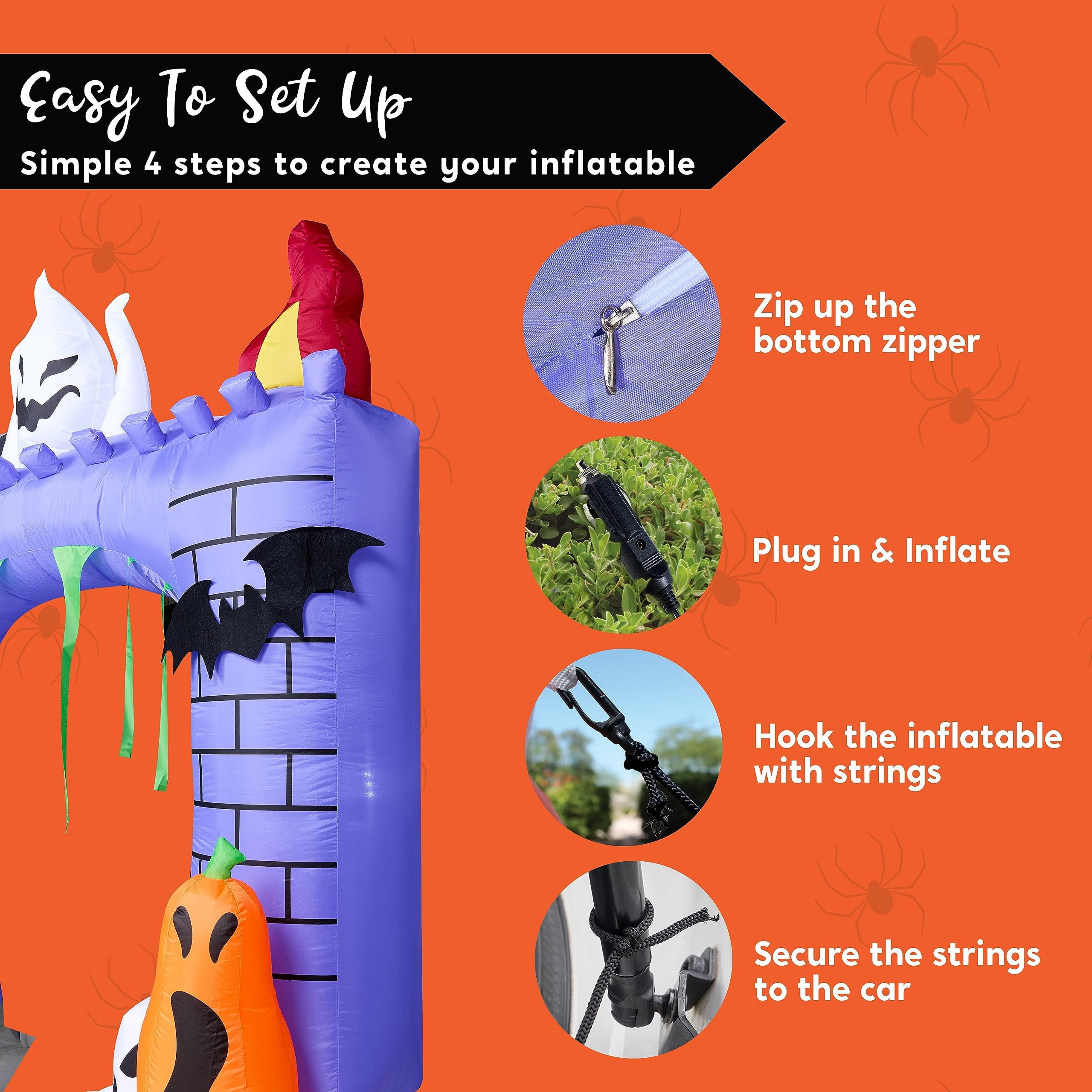 Joyfy 6 FT Halloween Inflatable Haunted Castle Decoration,Trunk or Treat Car Decorations Kit Ghost and Pumpkin with Built-in LED Light for Halloween Party Indoor,Outdoor,Yard,Garden Decor