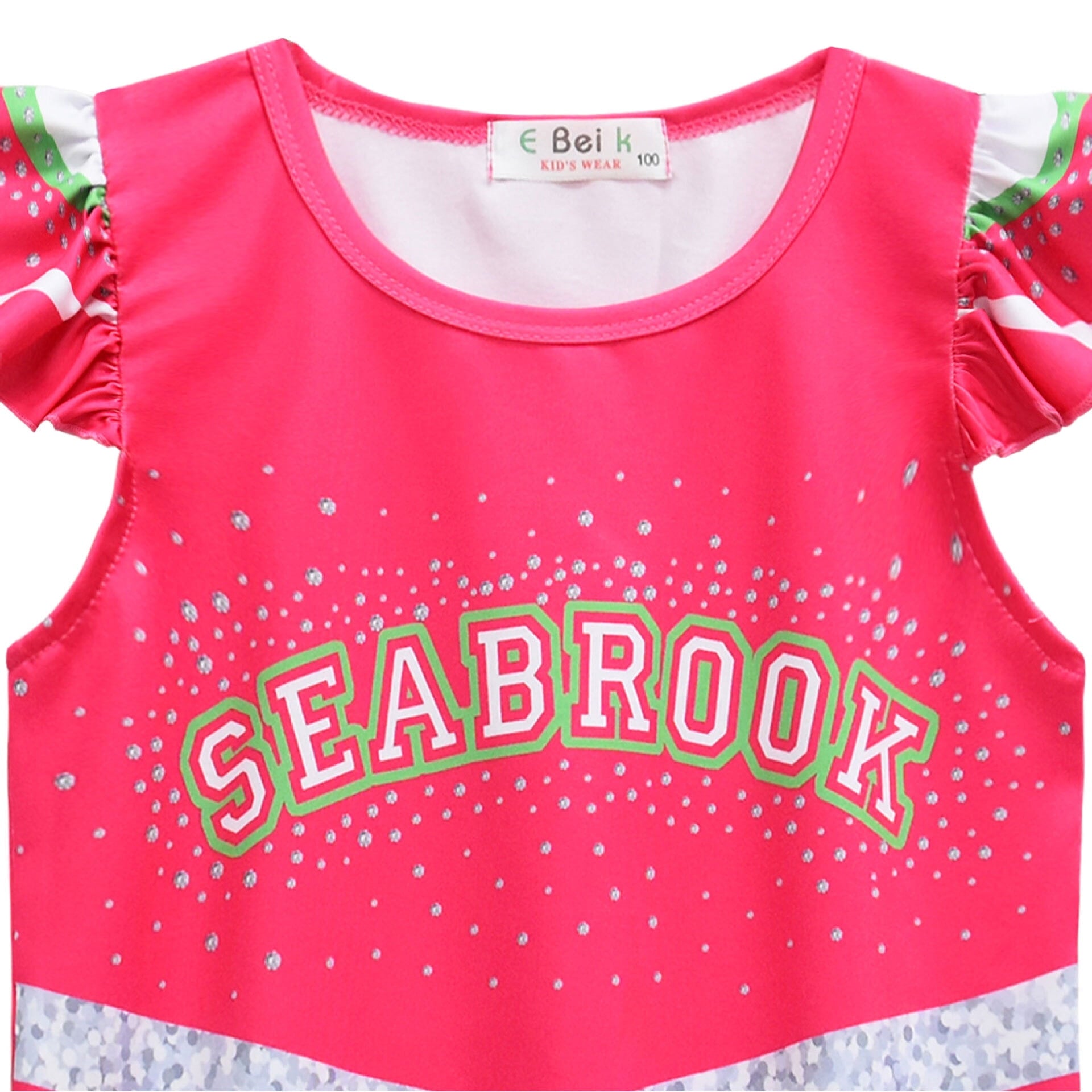 Girls Cheerleader Dress Up Outfit Skirt Set with Hair Bow & Pom Poms Monster Cosplay