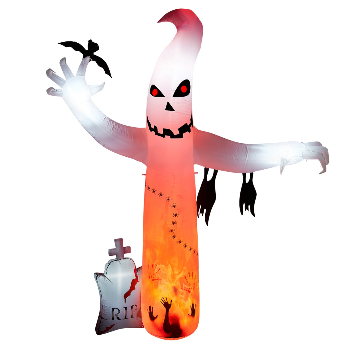 5.7FT Inflatable Halloween Inflatable Crawling Green Ghost with Tombstone Built-in LED Lights Inflatable LED Lights Blow Up Yard Decoration
