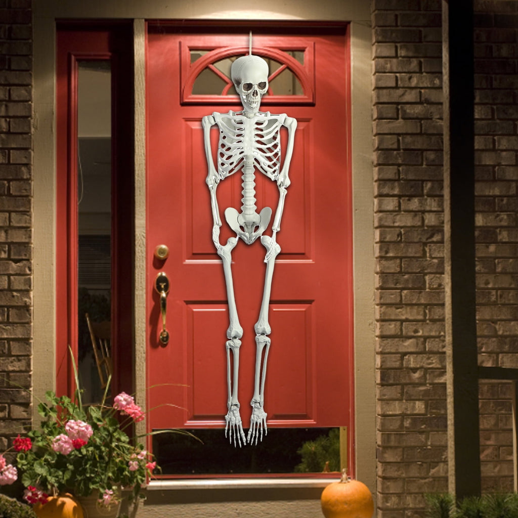Kitem Skeleton Prop 5.4ft Poseable Life Size Halloween Decoration Plastic Full Body Human Bones Skeleton Party Supplies 1pc