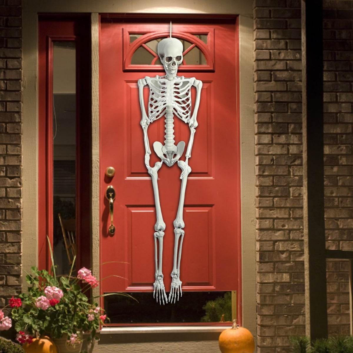 Kitem Skeleton Prop 5.4ft Poseable Life Size Halloween Decoration Plastic Full Body Human Bones Skeleton Party Supplies 1pc