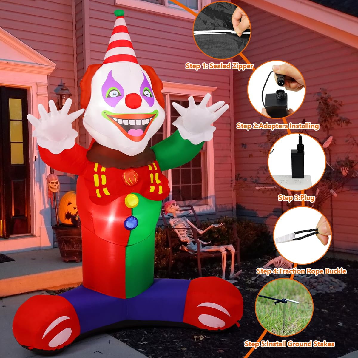 COMIN 7 FT Halloween Inflatables Outdoor Decorations Laugh Clown Blow Up Yard Decoration with Built-in LEDs for Garden Lawn Party Decor