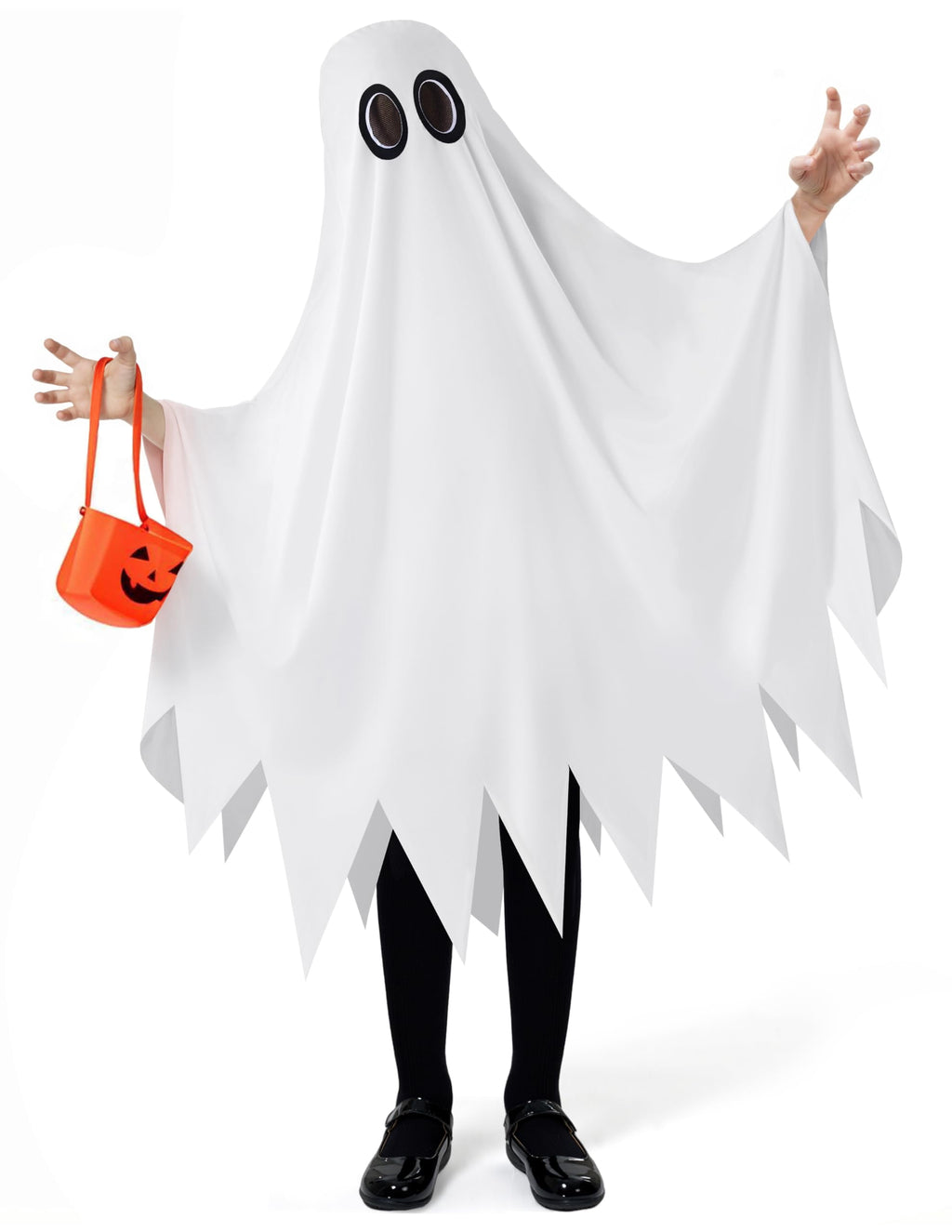 Joyfy Kids Ghost Costume, Halloween Ghost Costume, White Silent Ghost Costume with Pumpkin Bag for Toddler Boys Girls Halloween Party Dress Up Cosplay