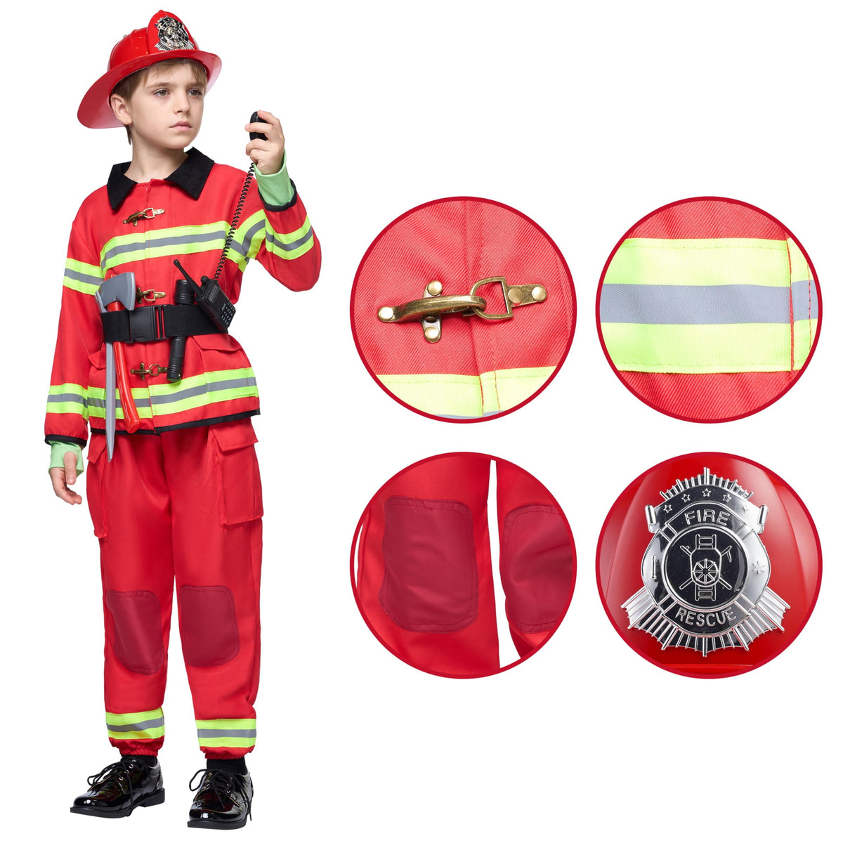Joyfy Halloween Kids Fireman Costume, Firefighter Costume for Boys Toddler Halloween Party Dress Up 3-7 Years