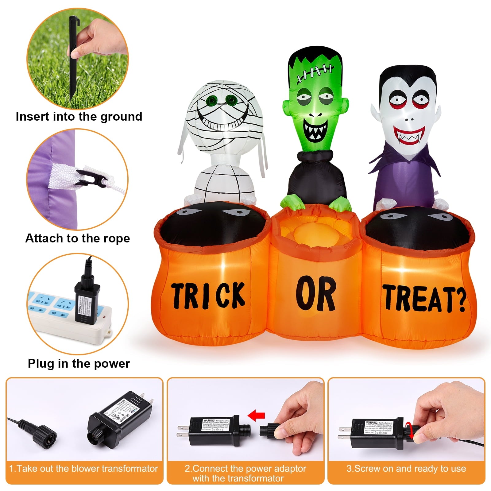 5.7FT Inflatable Halloween Inflatable Crawling Green Ghost with Tombstone Built-in LED Lights Inflatable LED Lights Blow Up Yard Decoration