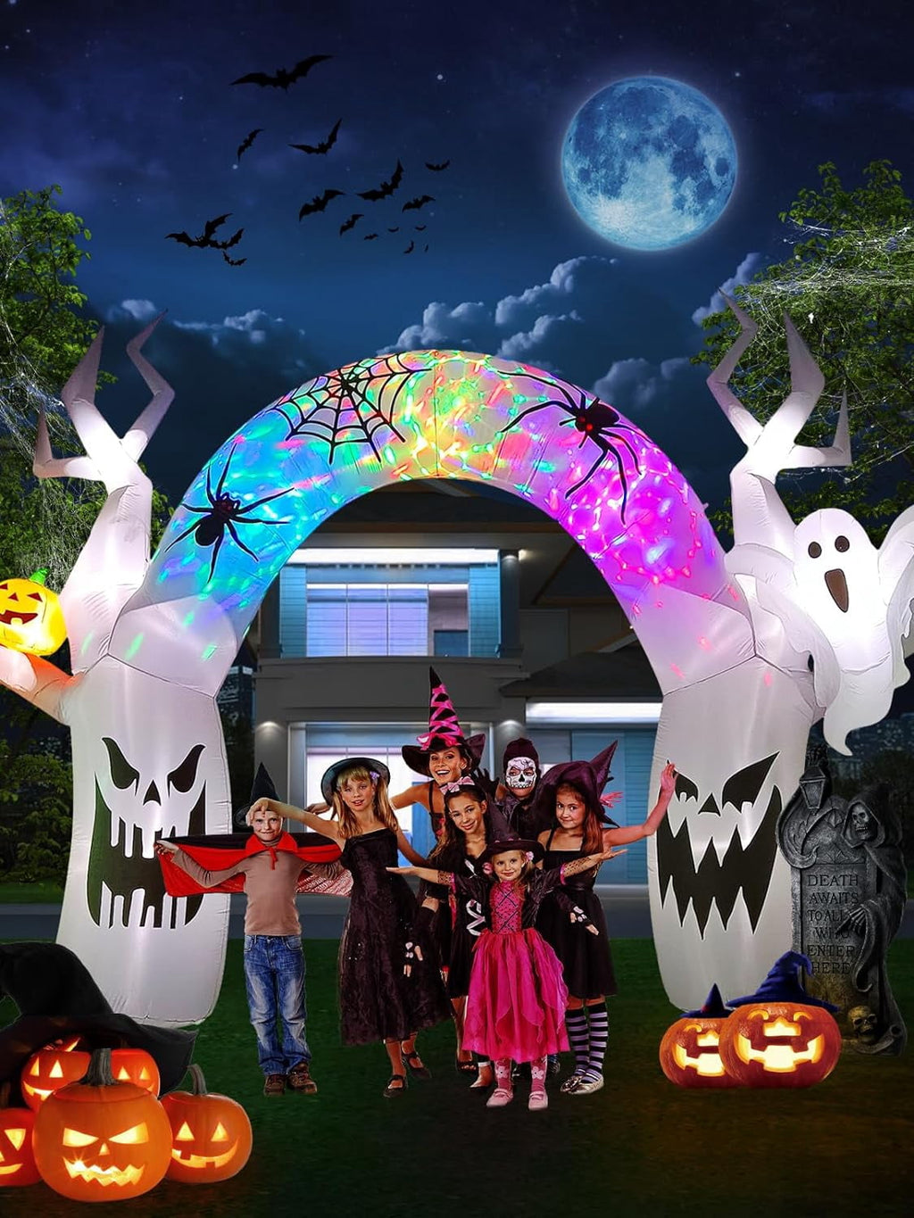 Kalolary 17FT Halloween Inflatable with Colorful Pumpkin & Ghost – Built-in LED Lights for Yard, Lawn, Garden, Indoor & Outdoor Halloween Party Decorations