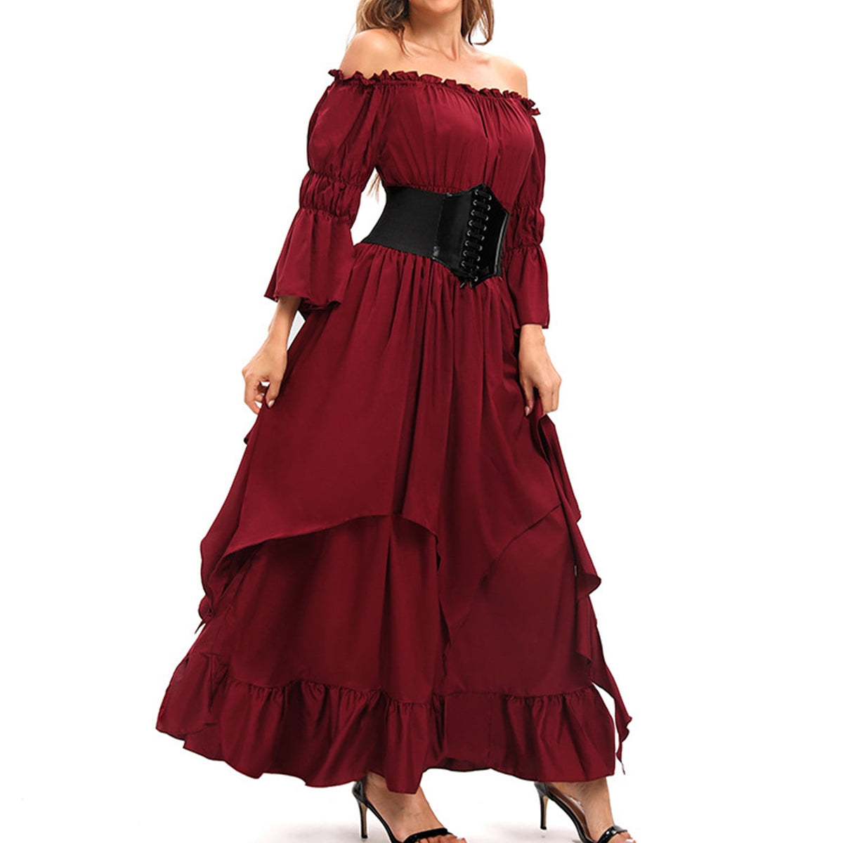 LYXSSBYX Maxi Dresses for Women Women's Long Sleeve Neck Dress Floor Length Cosplay Dress Plus Size Dress