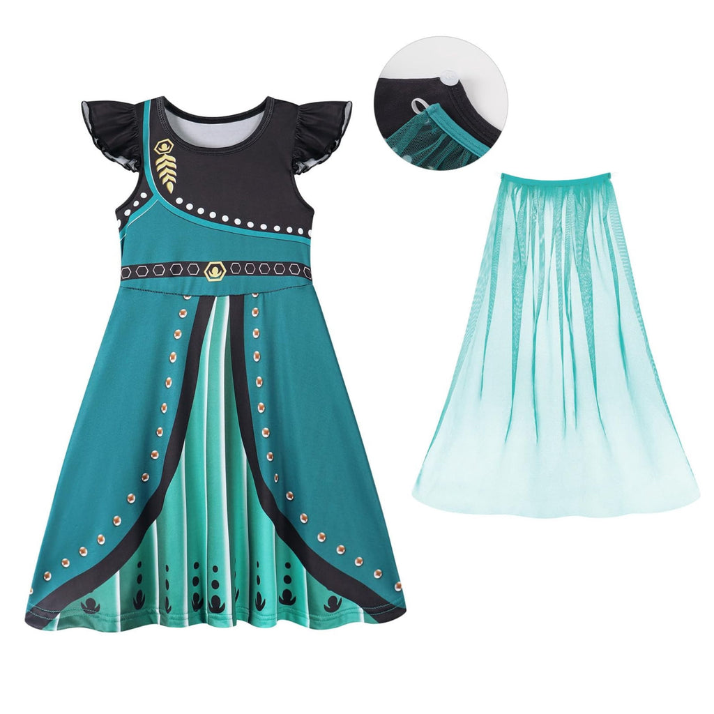 Benylion Girls Ice Princess Dress Halloween Cosplay Costumes With Tulle Cape Kids Birthday Party Dress up Outfit for 7-8 Years