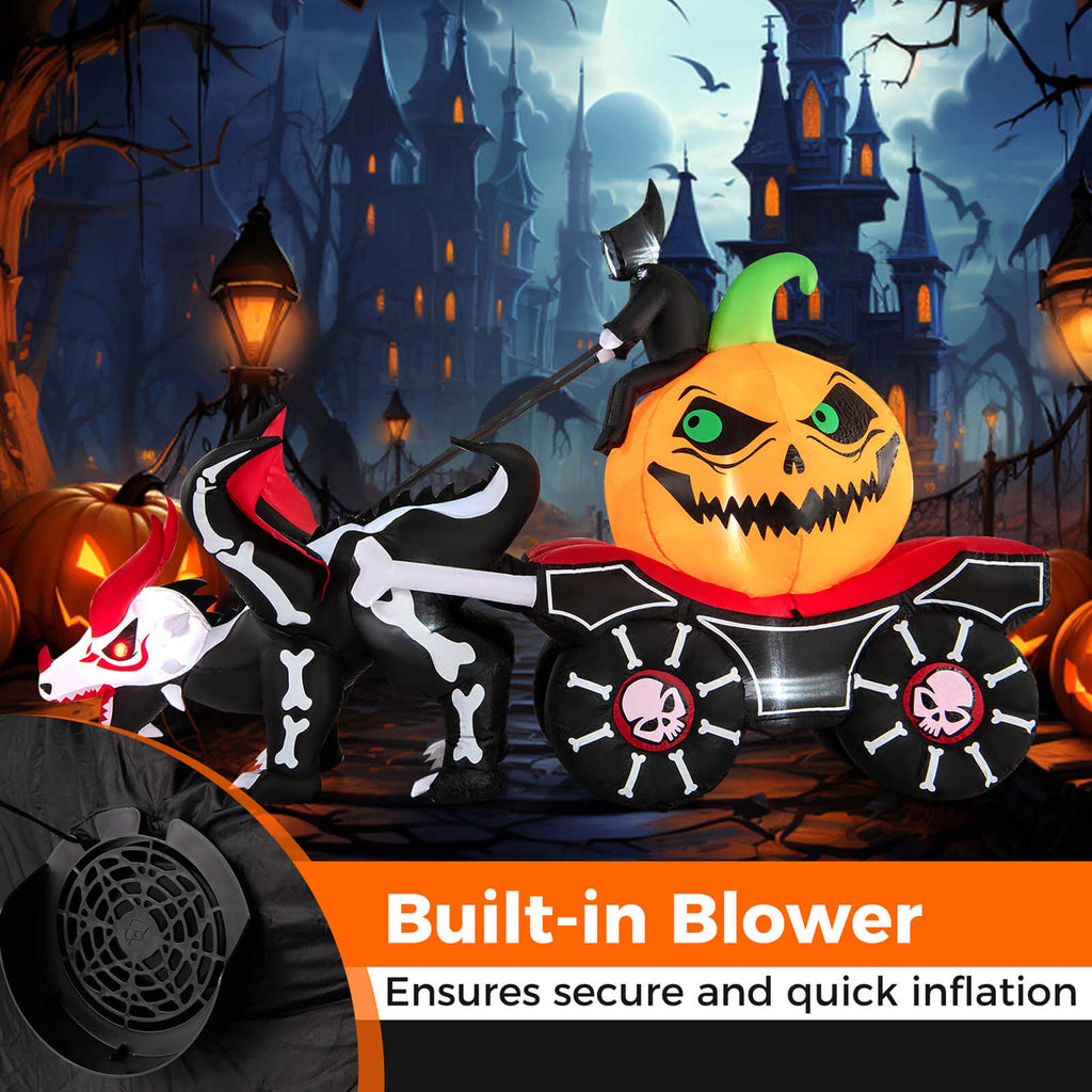 Costway 9 FT Long Halloween Inflatable Decoration Grim Reaper Driving Pumpkin Carriage