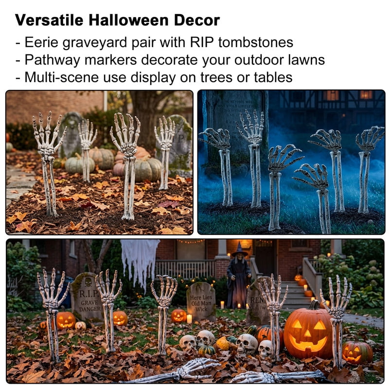 GameXcel Skeleton Hands Halloween Yard Decorations, 6 Pack 18 in Posable Skeleton Arms with Ground Stakes, Outdoor Graveyard Lawn Decor