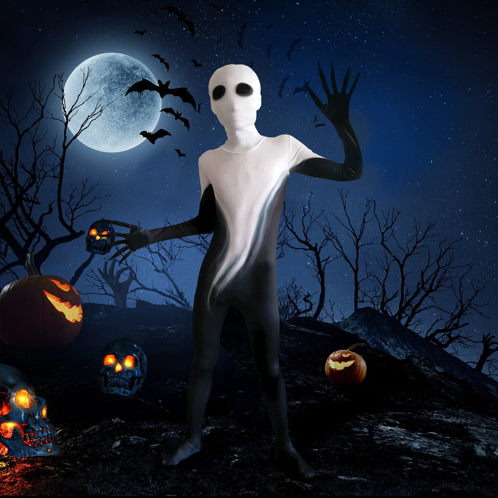 Joyfy Scary Halloween Costume for Kids, Slenderman Skin Bodysuit Skinsuit for Boys Girls Halloween Dress up Party Age up to 12 Years