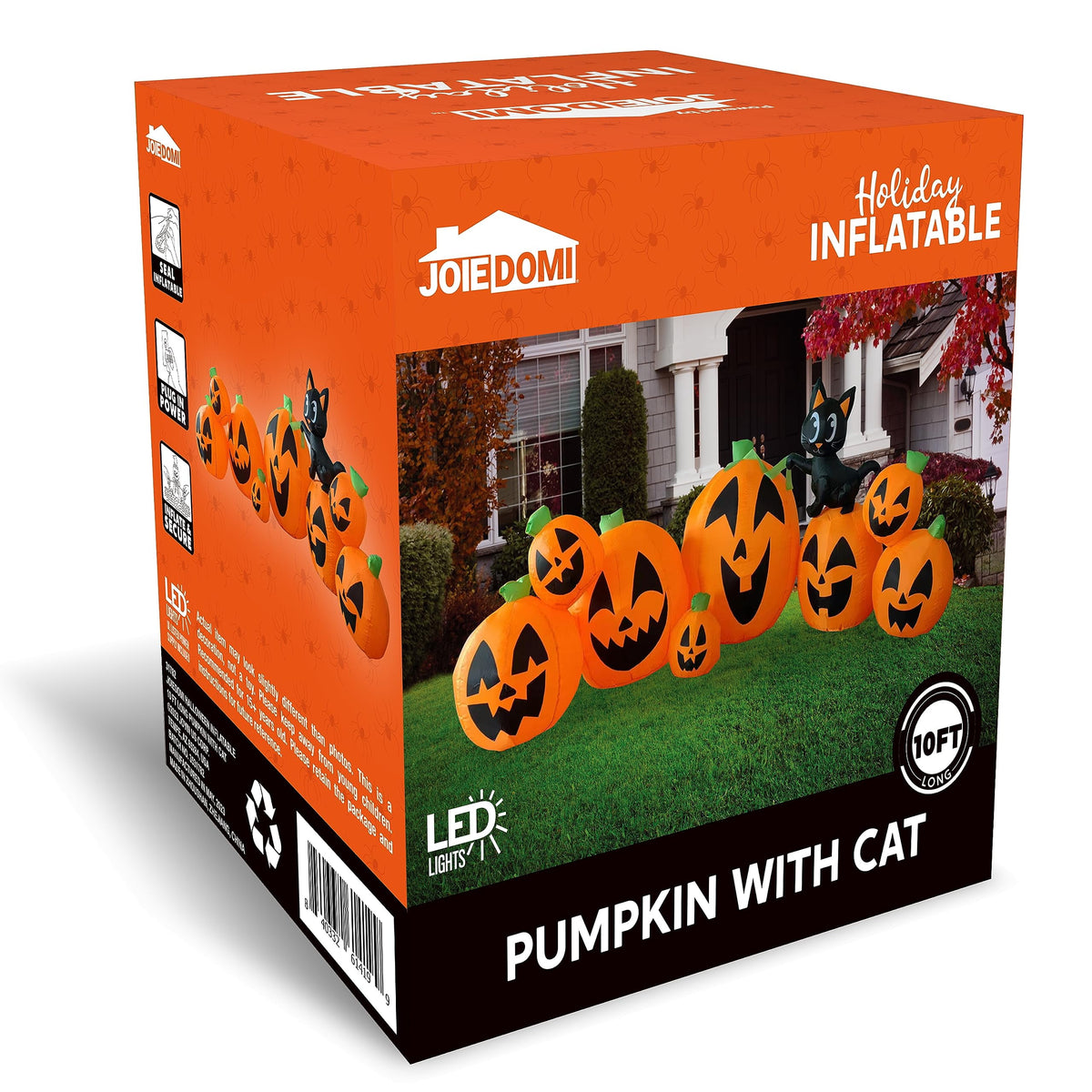 Joyfy 7 ft Halloween Inflatable Long Pumpkin with Witch's Cat Decorations Inflatables with Build-in LEDs,Halloween Decor Outdoor Blow Up Yard Decorations