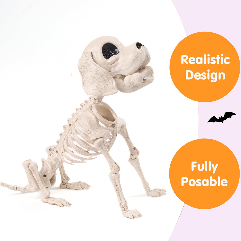 Joyfy 9.8 Inch Halloween Skeleton Dog Skeleton Halloween Decor,Pose-N-Stay Plastic Skeleton Bones with Posable Joints for Hallowmas Decoration Outdoor Haunted House Party