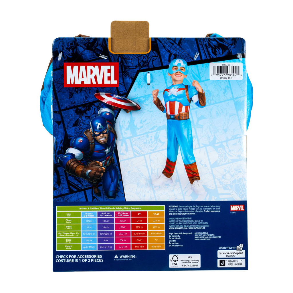 Marvel's Captain America Halloween Costume for Toddler, Size 2T, by Jazwares