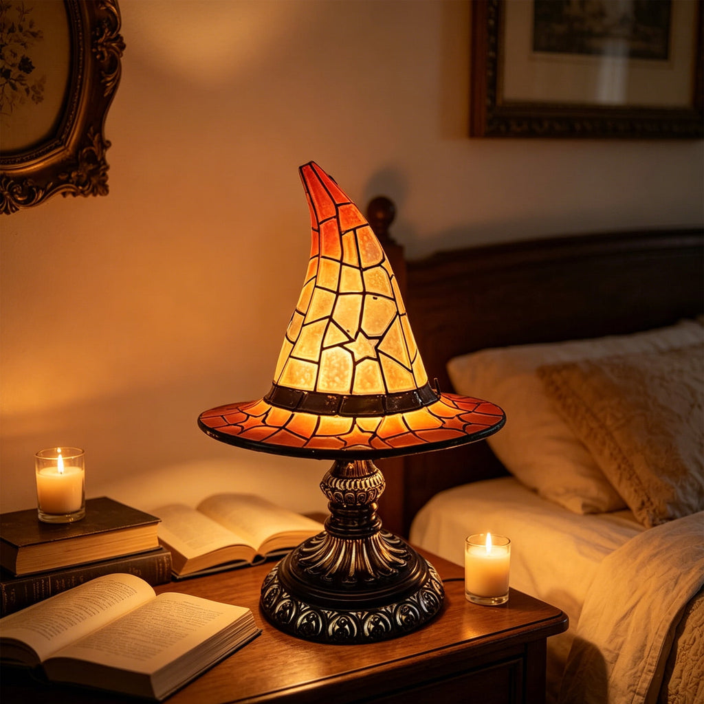 Halloween Decor Witch Hat Lamp, LED Halloween Night Light, Halloween Decorations Indoor, Witchy Decor for Shelf Mantel Table, Gothic Home Decoration