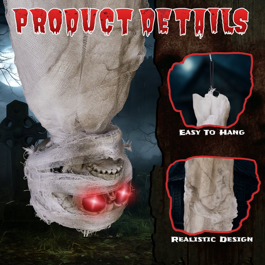 Ktaxon 3ft Hanging Zombie Animated Halloween Decoration Creepy Mummy Halloween w/ Pre-Recorded Screaming, LED Eyes