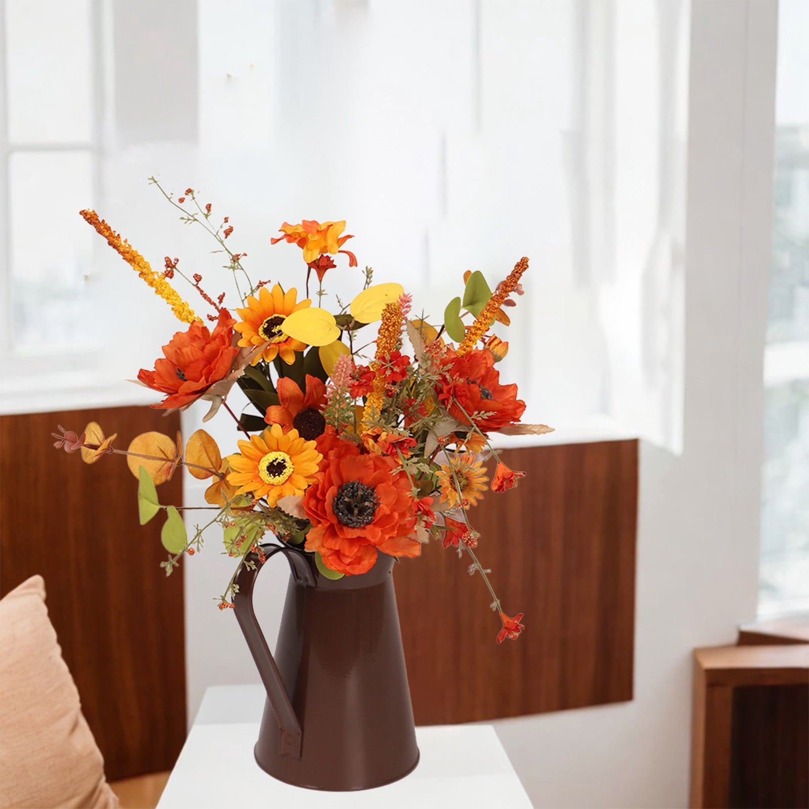 Light Up Sunflower Bouquet Decor - Battery Operated Floral Arrangement Halloween Thanksgiving Table Centerpiece Iron Vase Seasonal Home Gift(B-Witch Lamp)