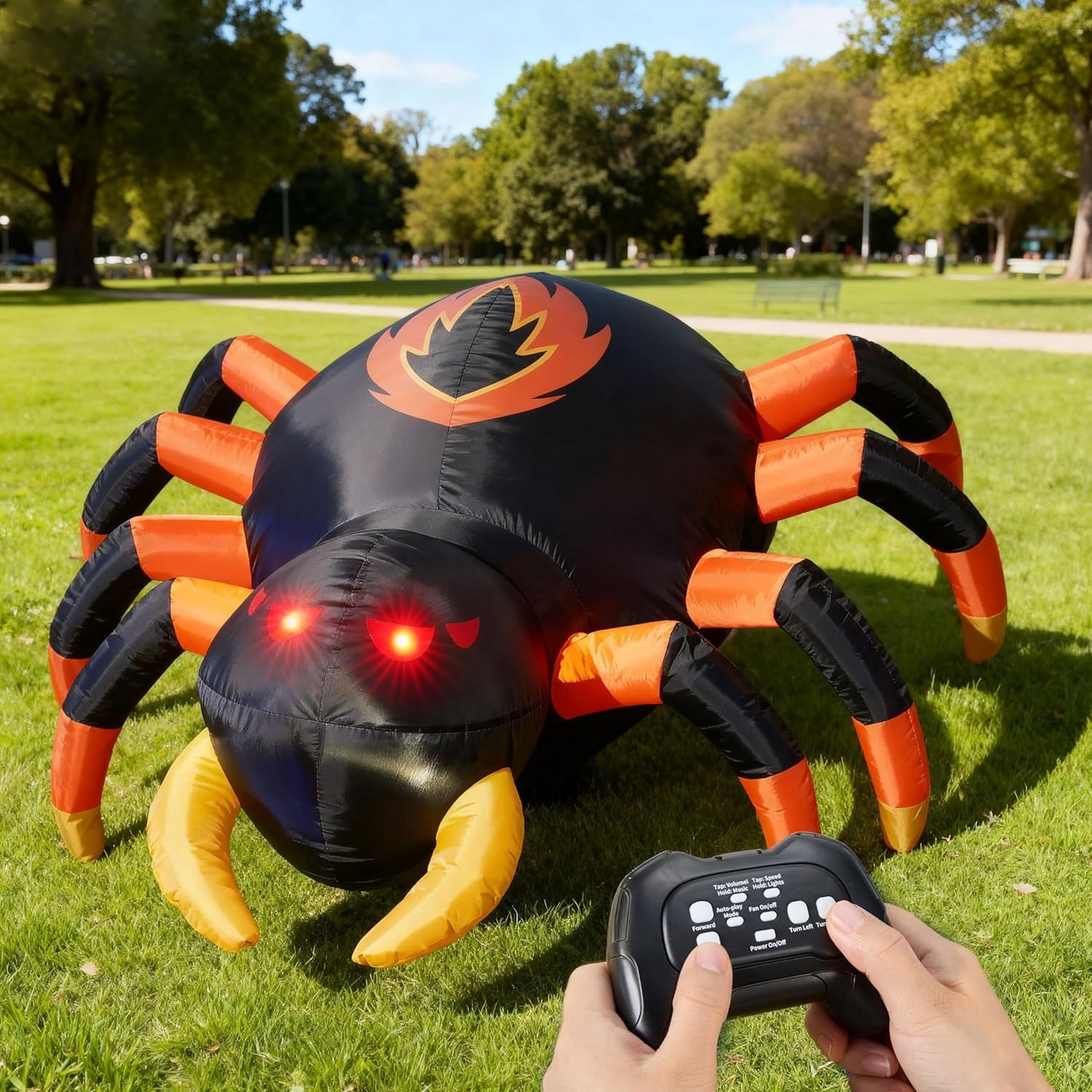 Joyfy 8 FT Halloween Inflatables Spider with Rotating Colorful Light,Light Up Spider with Orange Eyes Halloween Blow up Yard Decorations,Outdoor Halloween Decor
