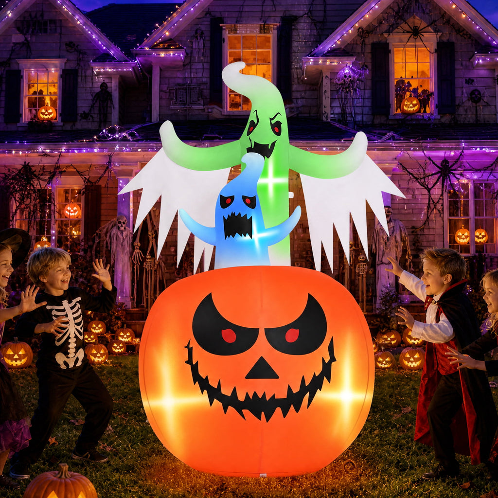 Firstness 6ft Tall Halloween Inflatable,Ghosts Pumpkin with Colorful Flashing Lights,Blow ups Halloween Outdoor Decorations