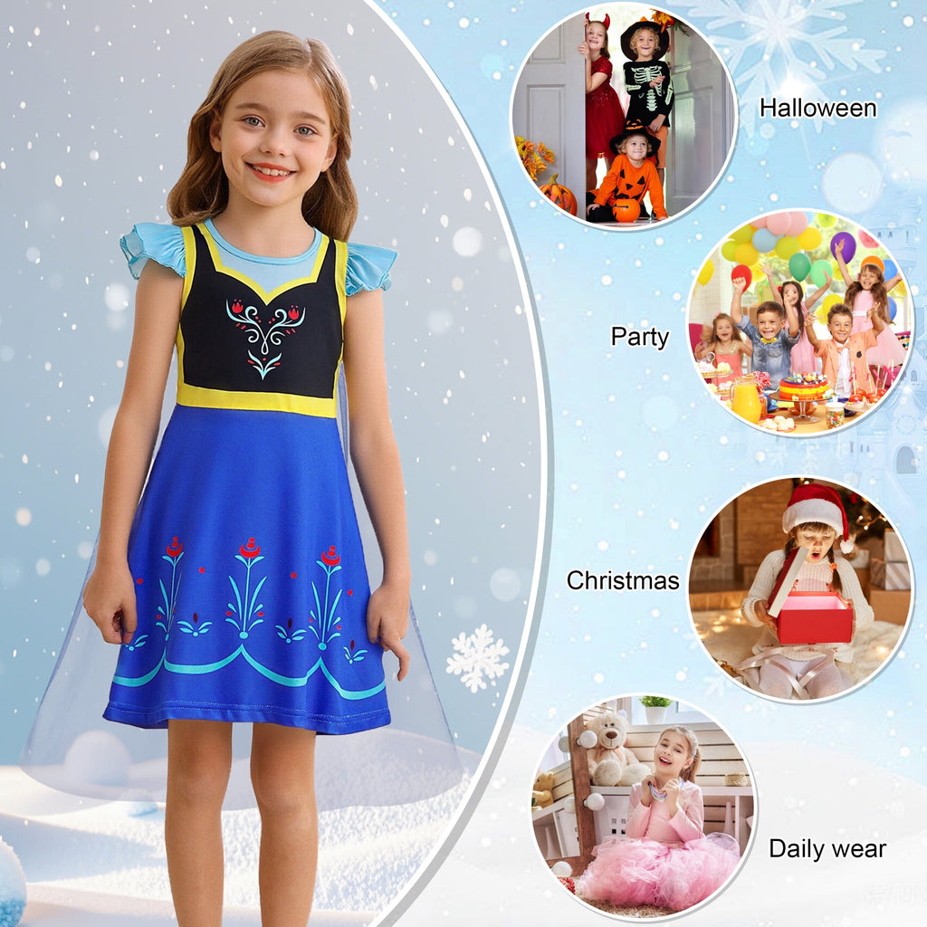 Benylion Girls Ice Princess Dress Halloween Cosplay Costumes With Tulle Cape Kids Birthday Party Dress up Outfit for 7-8 Years