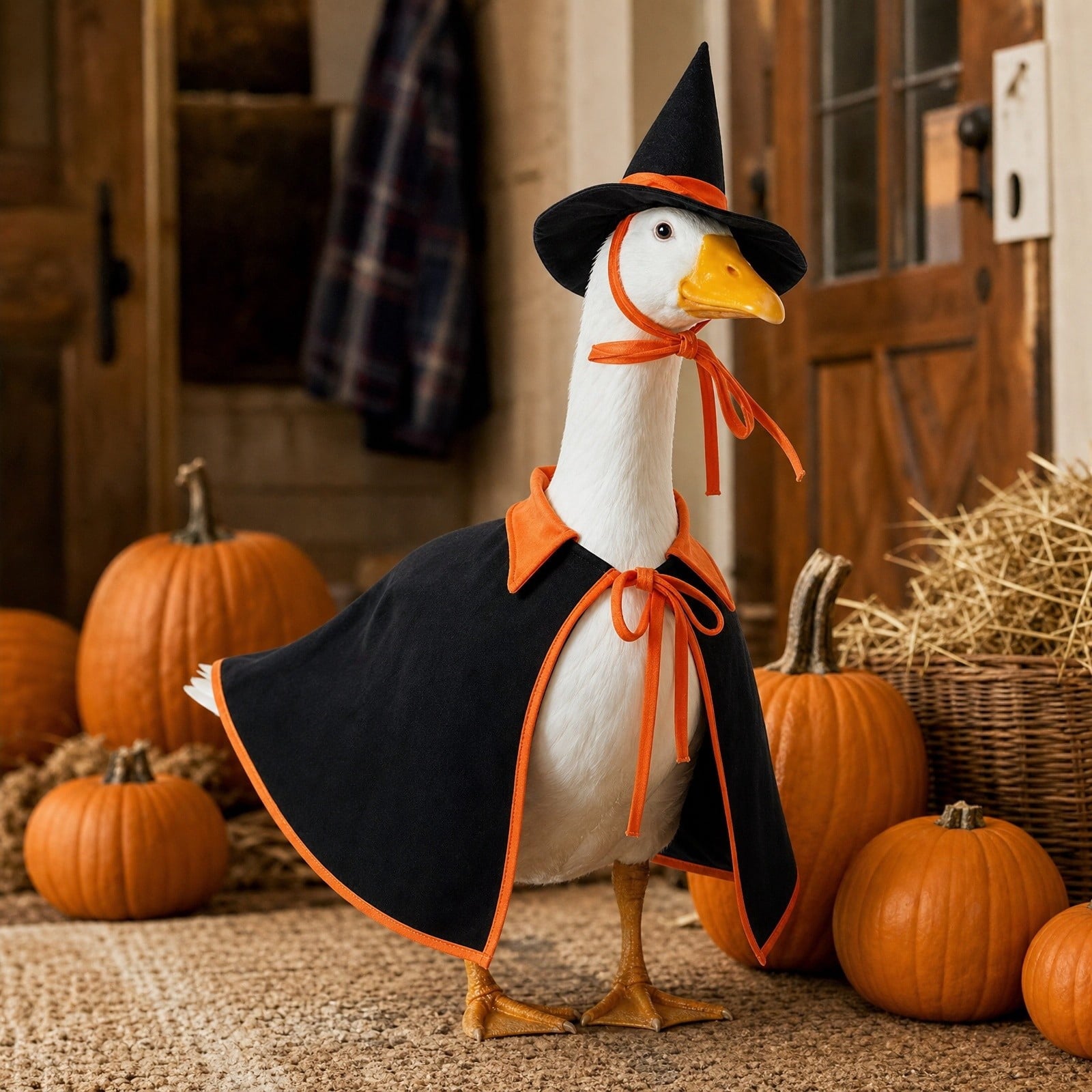 Thanksgiving Harvest Outfit for 23" Porch Goose, Goose Fall Theme Dress in White&Orange with Headwear Fall Harvest Decor for 23" Goose Outdoor Patio Yard Lawn Decoration